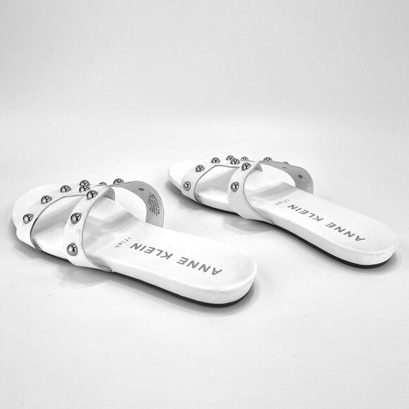 Anne Klein Iflex Ely Flat Slide Sandal Size 8.5 White Faux Leather Cushioned - Picture 15 of 16